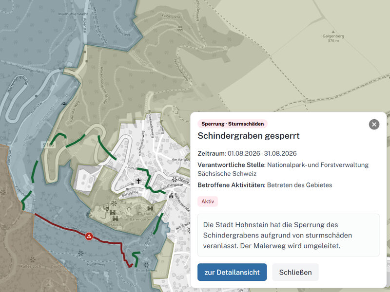 Frühzeitig über Alternativen informiert: Die mit Mitteln der Deutschen Bundesstiftung Umwelt (DBU) weiterentwickelte Digitize Platform informiert nicht nur kurzfristig über Wegesperrungen. Sie zeigt auch mögliche Umleitungen und Alternativrouten.