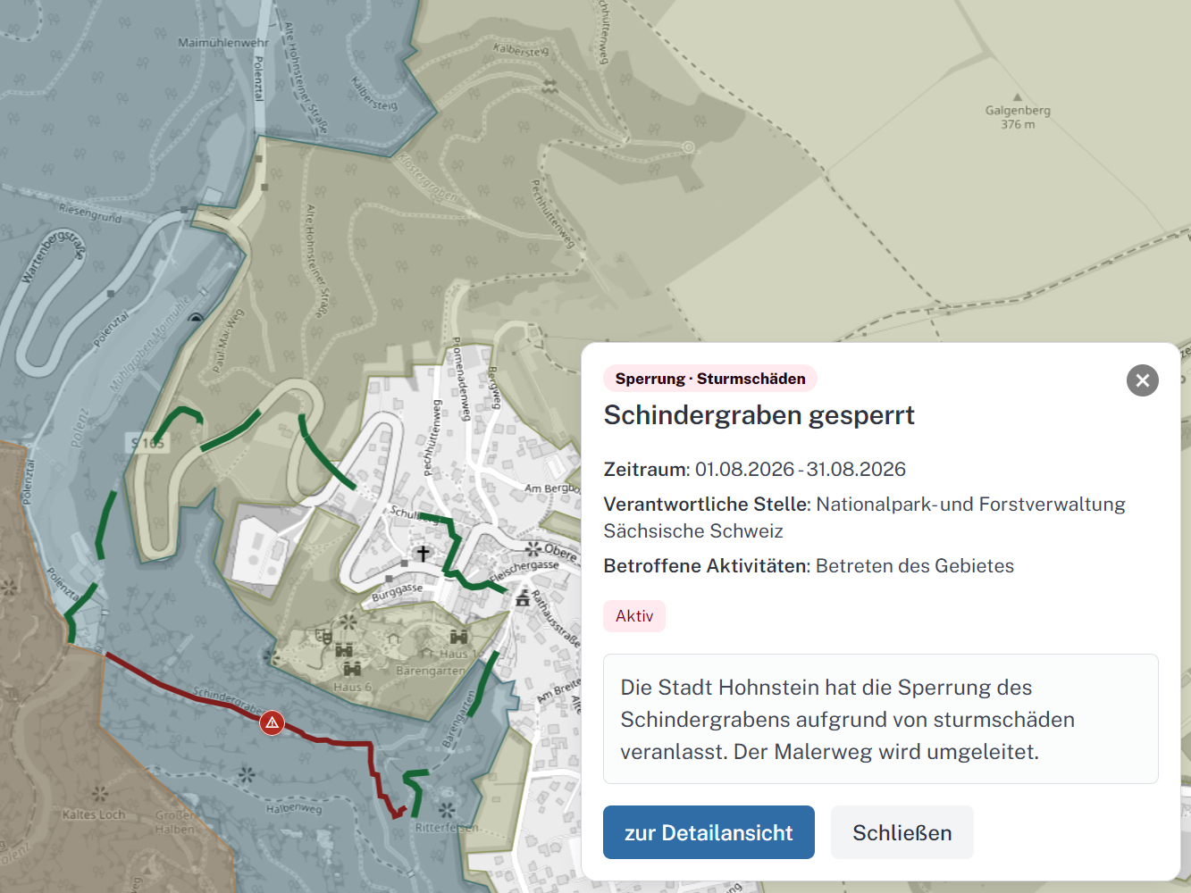 Frühzeitig über Alternativen informiert: Die mit Mitteln der Deutschen Bundesstiftung Umwelt (DBU) weiterentwickelte Digitize Platform informiert nicht nur kurzfristig über Wegesperrungen. Sie zeigt auch mögliche Umleitungen und Alternativrouten.